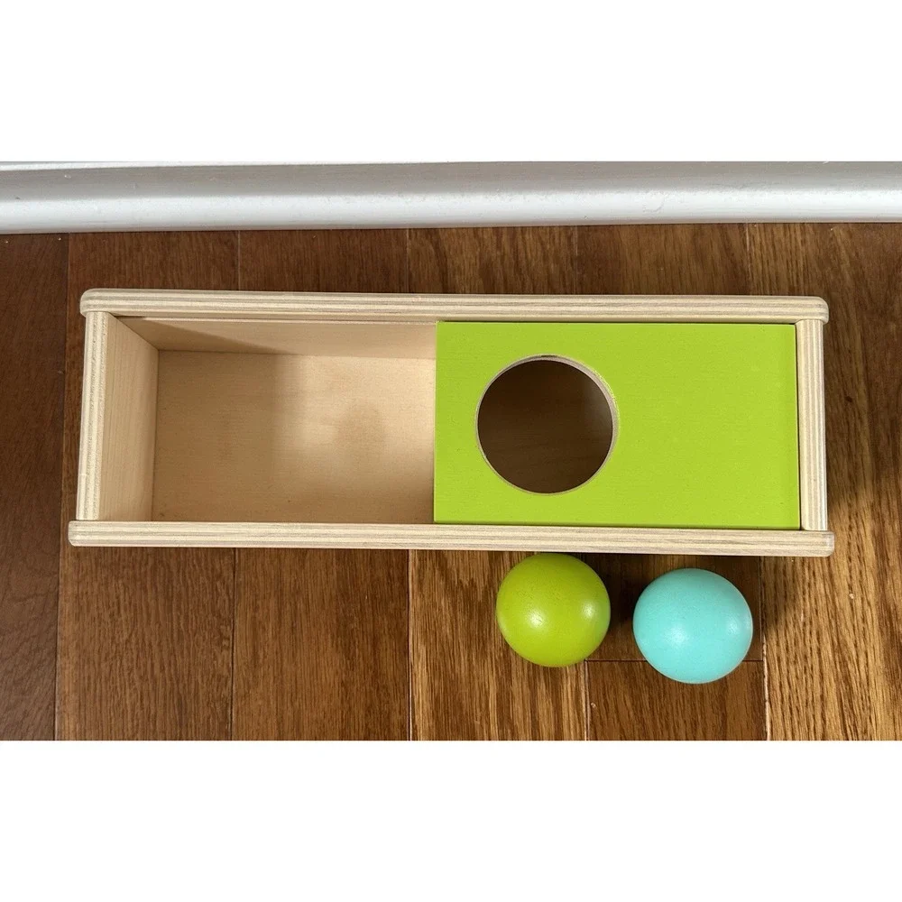 LOVEVERY Wooden Sliding Top Box W/ 2 Balls 11 - 12 Months THINKER Montessori Toy
